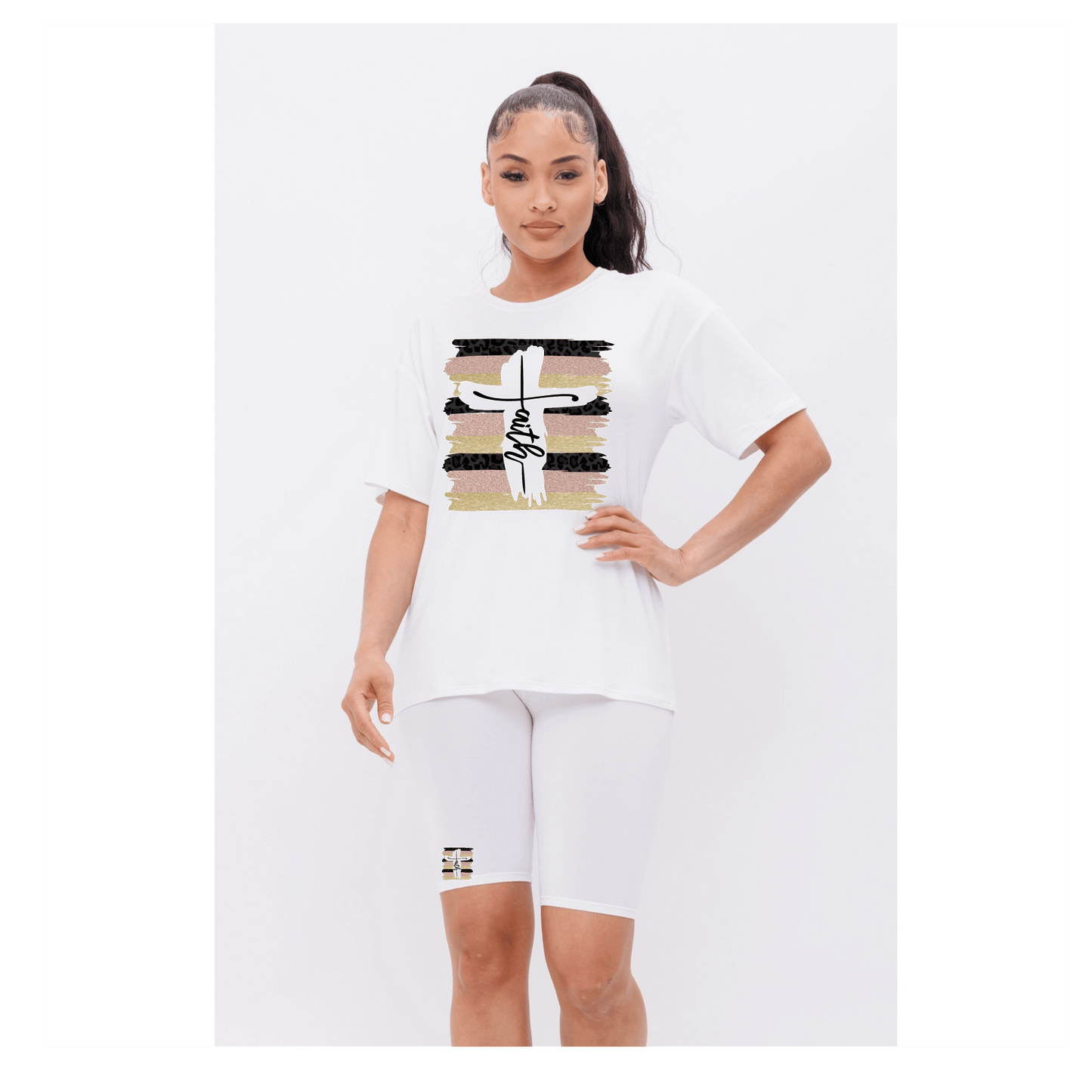 Round Neck Basic T-Shirts Top and Bike Shorts Set